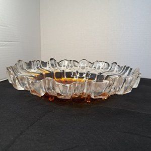 Muurla Finland Amber Clear  Slump Glass Ruffled Bowl  Mid Century